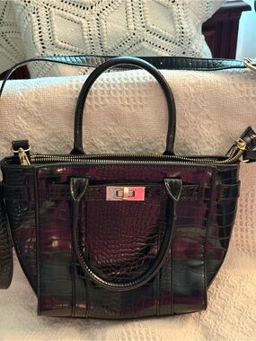 Urban Expressions Black Croc-Embossed Satchel with Gold Hardware